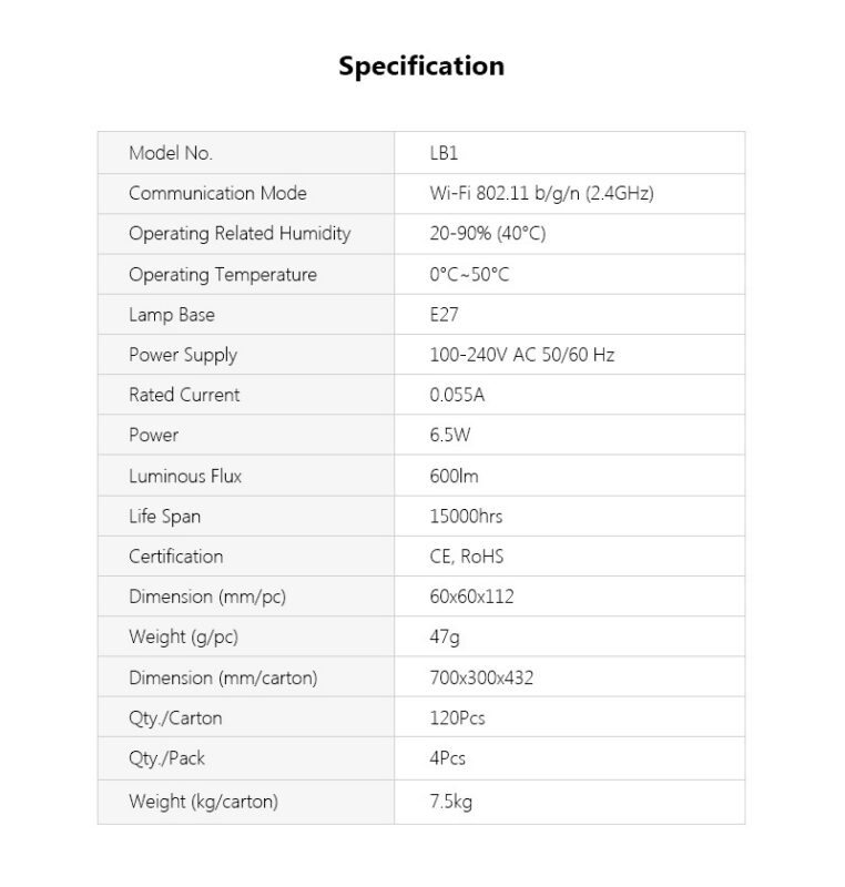 Broadlink BestCon LB1 Wifi Smart Bulb Smart Home Remote Control Dimmable Light Bulb E27 Base 6.5W 220V Broadlink APP &mdash; 12390615894_144260275