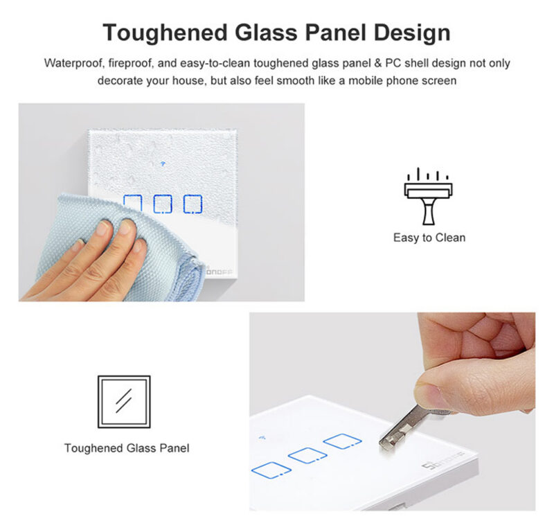 SONOFF T1 UK TX Series WiFi Smart Wall Switch 1/2/3 Gang Touch Light Switch App Timing Remote Control Glass Surface &mdash; 2591480f-eb34-4331-ac07-9bd76485b0e6